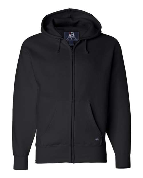 J. America 8821 Men's Premium Full-Zip Hooded Sweatshirt - Black - front