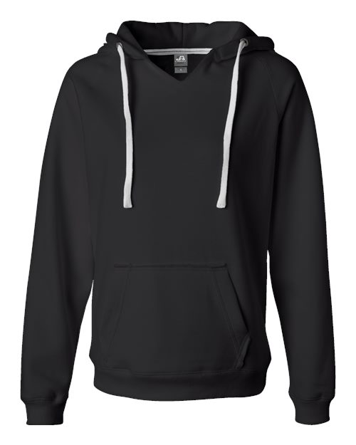 J. America 8836 Women's Sueded V-Neck Hooded Sweatshirt - Black - front