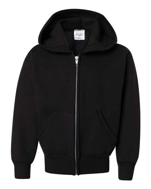 Hanes P480 Youth EcoSmart® Full-Zip Hooded Sweatshirt - Black - front