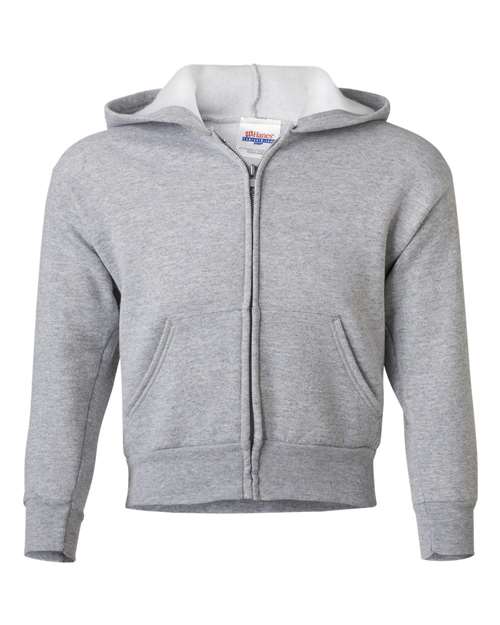 Hanes P480 Youth EcoSmart® Full-Zip Hooded Sweatshirt - Light Steel - front
