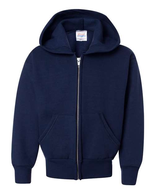 Hanes P480 Youth EcoSmart® Full-Zip Hooded Sweatshirt - Navy - front