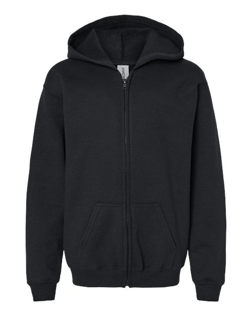 Gildan 18600B Youth Heavy Blend™ Full-Zip Hooded Sweatshirt - Black - front