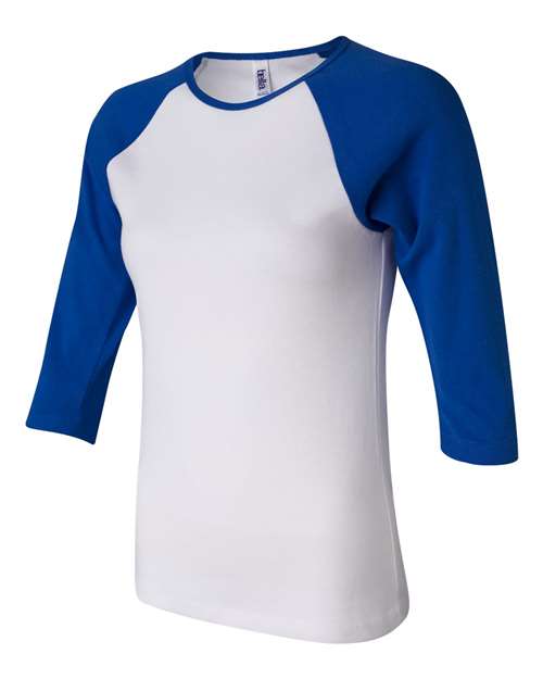 BELLA + CANVAS 2000 Women’s 1X1 Baby Rib Raglan Three-Quarter Sleeve Tee - White/ True Royal - side