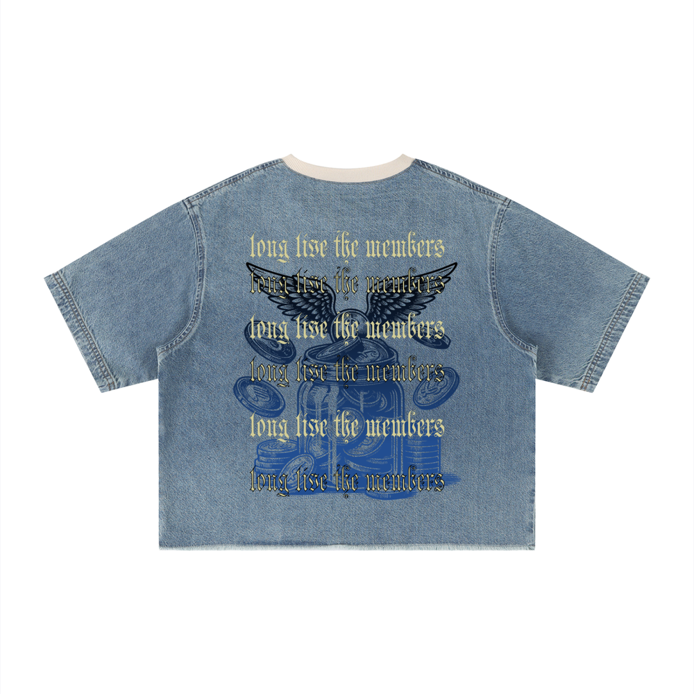 Unisex Vintage Wash Boxy Raw Hem Denim T-Shirt