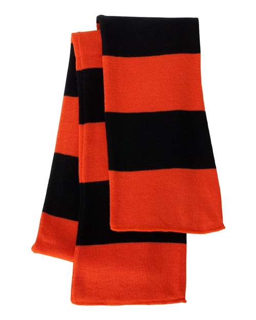 Sportsman SP02 Rugby-Striped Knit Scarf - Orange/ Black - front