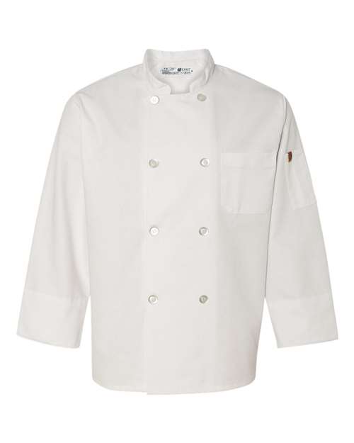 Chef Designs 0413 Eight Pearl Button Chef Coat with Thermometer Pocket - White - front