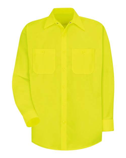 Red Kap SS14 Men's Enhanced Visibility Long Sleeve Work Shirt - Yellow/ Green - front