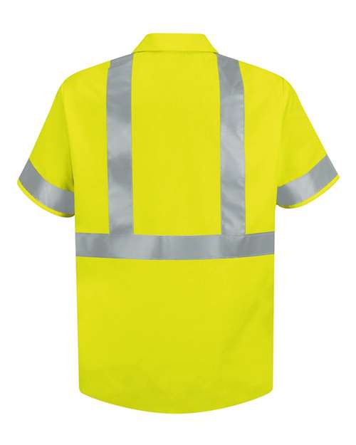 Red Kap SS24HV Men's High Visibility Safety Short Sleeve Work Shirt - HV-Fluorescent Yellow/ Green - back