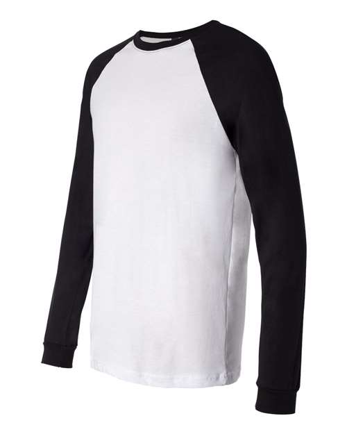 BELLA + CANVAS 3000 Men's Long Sleeve Jersey Baseball Tee - White/ Black - side