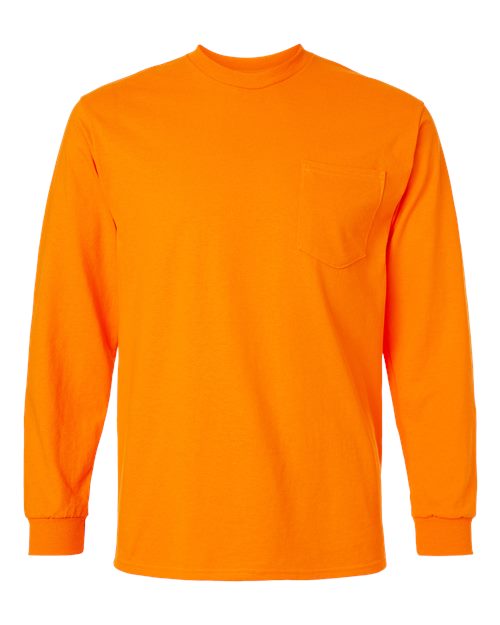 Gildan 2410 Unisex Ultra Cotton® Long Sleeve Pocket T-Shirt - Safety Orange - front