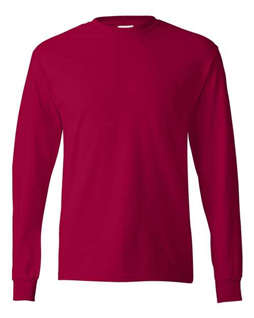 Hanes 5586 Unisex Authentic Long Sleeve T-Shirt - Deep Red - front