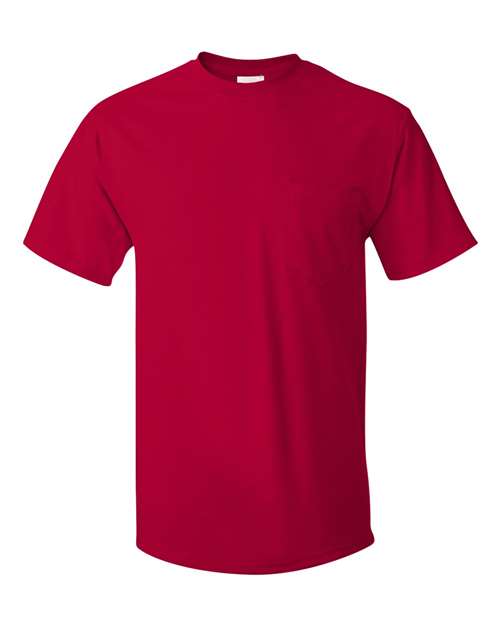 Hanes 5590 Unisex Authentic Pocket T-Shirt - Deep Red - front