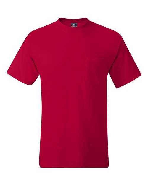 Hanes 5190 Unisex Beefy-T® Pocket T-Shirt - Deep Red - front