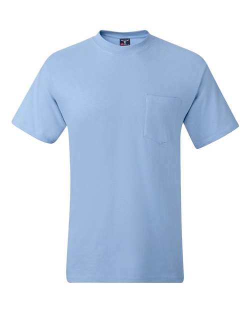 Hanes 5190 Unisex Beefy-T® Pocket T-Shirt - Light Blue - front