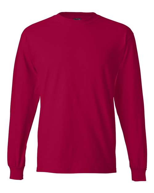 Hanes 5186 Unisex Beefy-T® Long Sleeve T-Shirt - Deep Red - front