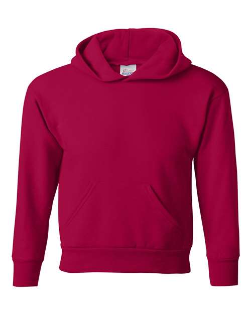 Hanes P473 Youth EcoSmart® Hooded Sweatshirt - Deep Red - front
