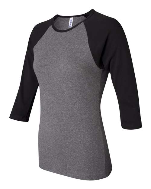 BELLA + CANVAS 2000 Women’s 1X1 Baby Rib Raglan Three-Quarter Sleeve Tee - Deep Heather/ Black - side