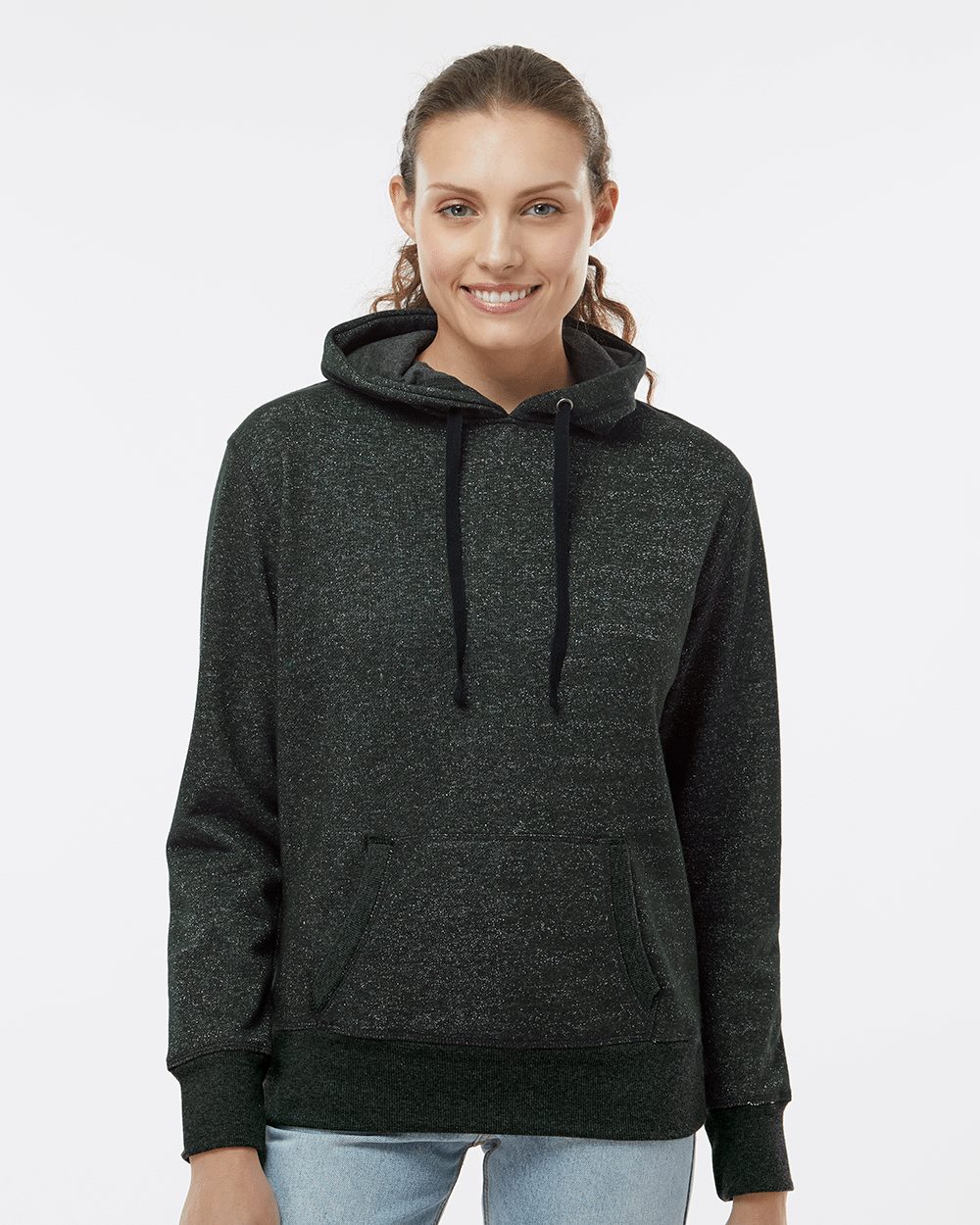 J. America 8860 Women’s Glitter French Terry Hooded Sweatshirt - style