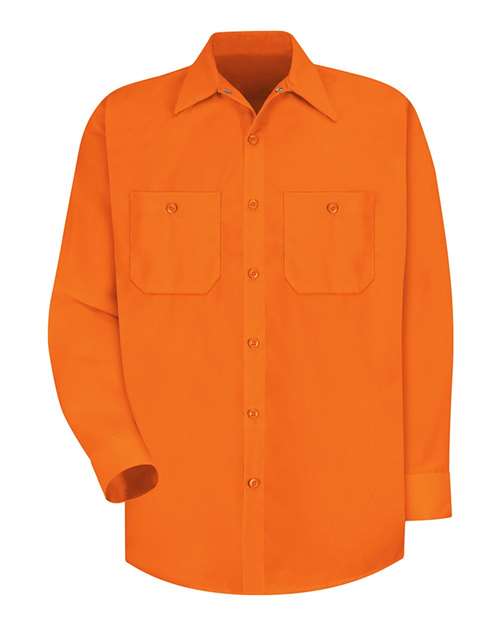 Red Kap SS14 Men's Enhanced Visibility Long Sleeve Work Shirt - For. Orange - front