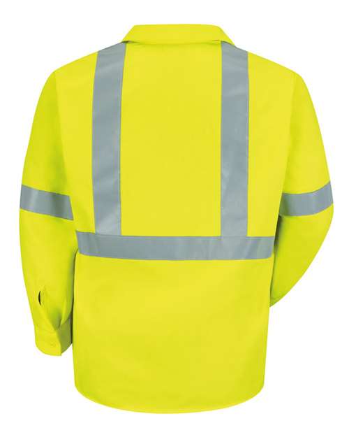 Red Kap SS14HV Men's High Visibility Safety Long Sleeve Work Shirt - HV-Fluorescent Yellow/ Green - back