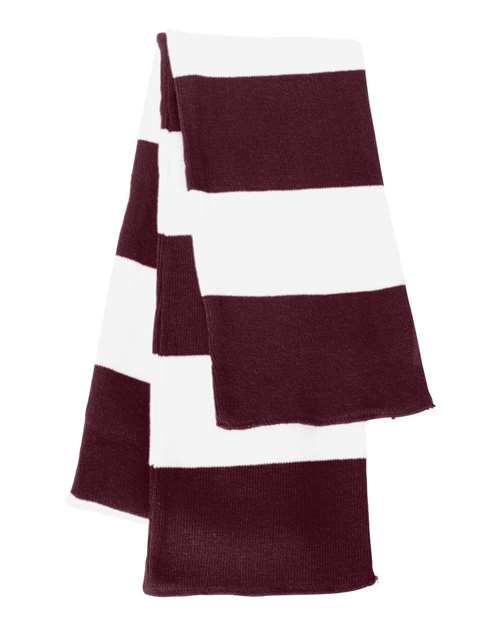 Sportsman SP02 Rugby-Striped Knit Scarf - Maroon/ White - back