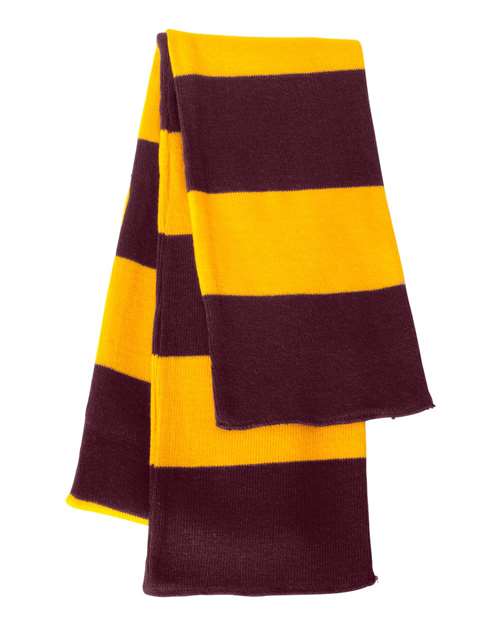 Sportsman SP02 Rugby-Striped Knit Scarf - Maroon/ Gold - front