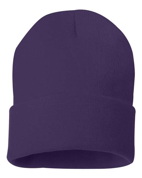 Sportsman SP12 12" Solid Cuffed Beanie - Purple - front