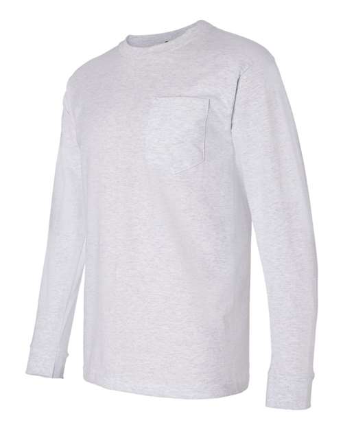 Bayside 8100 Unisex USA-Made Long Sleeve Pocket T-Shirt - Ash - side