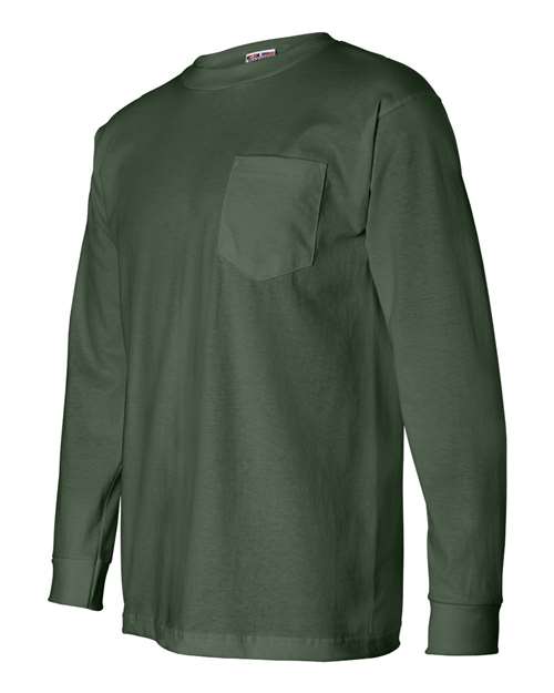 Bayside 8100 Unisex USA-Made Long Sleeve Pocket T-Shirt - Forest Green - side