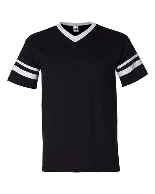 Augusta Sportswear 360 V-Neck Jersey with Striped Sleeves - Black/ White - front