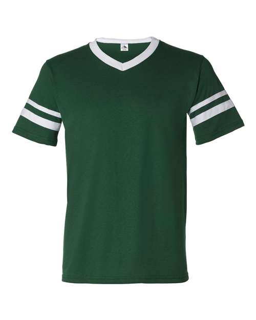 Augusta Sportswear 360 V-Neck Jersey with Striped Sleeves - Dark Green/ White - front