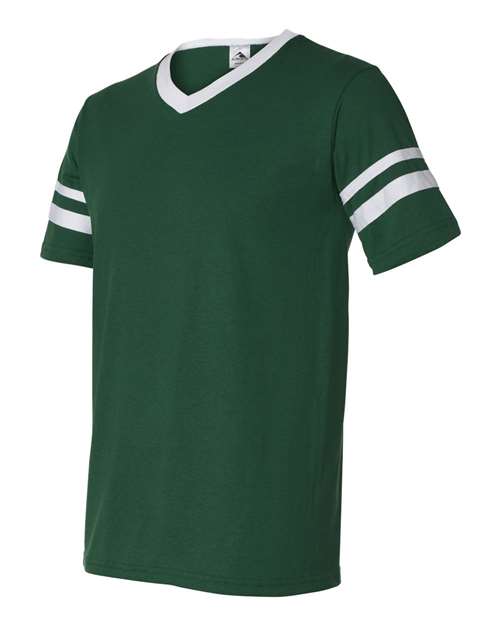 Augusta Sportswear 360 V-Neck Jersey with Striped Sleeves - Dark Green/ White - side