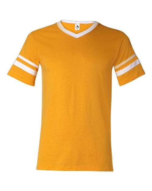 Augusta Sportswear 360 V-Neck Jersey with Striped Sleeves - Gold/ White - front