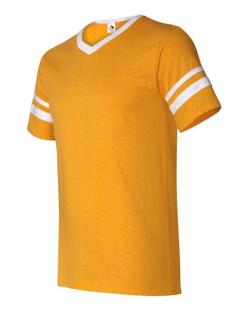 Augusta Sportswear 360 V-Neck Jersey with Striped Sleeves - Gold/ White - side