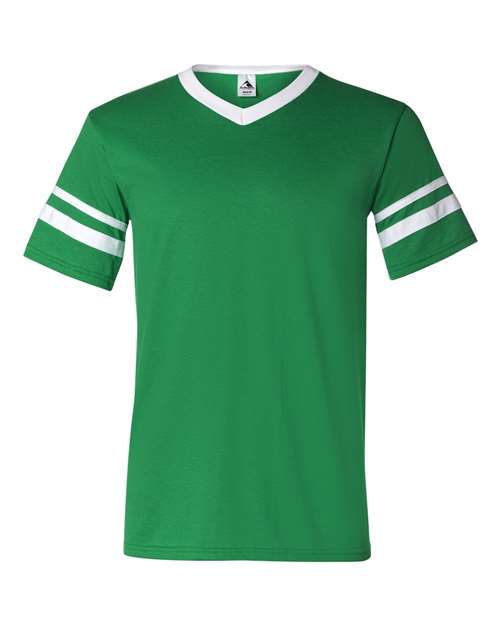 Augusta Sportswear 360 V-Neck Jersey with Striped Sleeves - Kelly/ White - front
