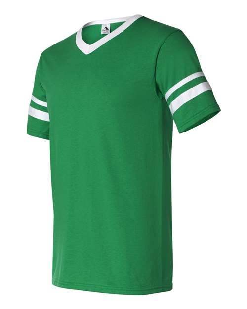 Augusta Sportswear 360 V-Neck Jersey with Striped Sleeves - Kelly/ White - side