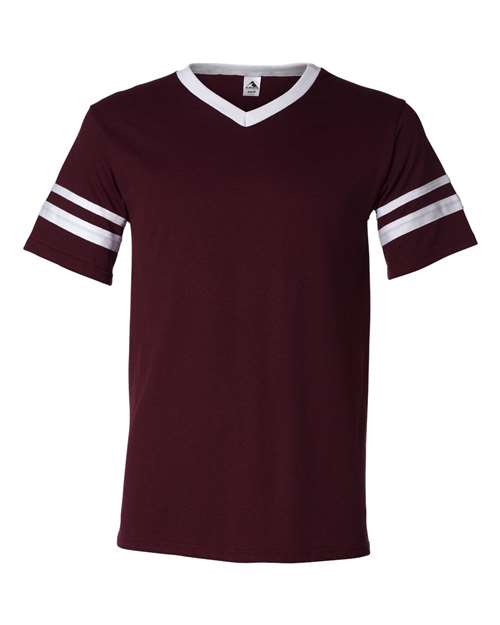 Augusta Sportswear 360 V-Neck Jersey with Striped Sleeves - Maroon/ White - front