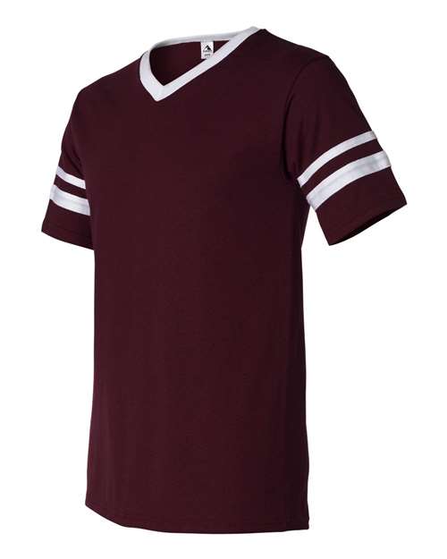 Augusta Sportswear 360 V-Neck Jersey with Striped Sleeves - Maroon/ White - side