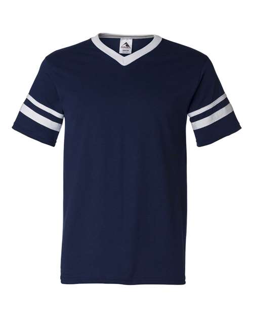 Augusta Sportswear 360 V-Neck Jersey with Striped Sleeves - Navy/ White - front