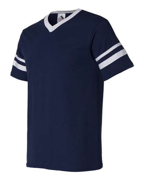 Augusta Sportswear 360 V-Neck Jersey with Striped Sleeves - Navy/ White - side