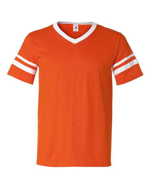 Augusta Sportswear 360 V-Neck Jersey with Striped Sleeves - Orange/ White - front