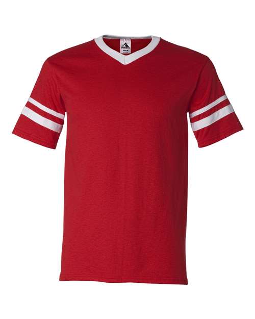 Augusta Sportswear 360 V-Neck Jersey with Striped Sleeves - Red/ White - front