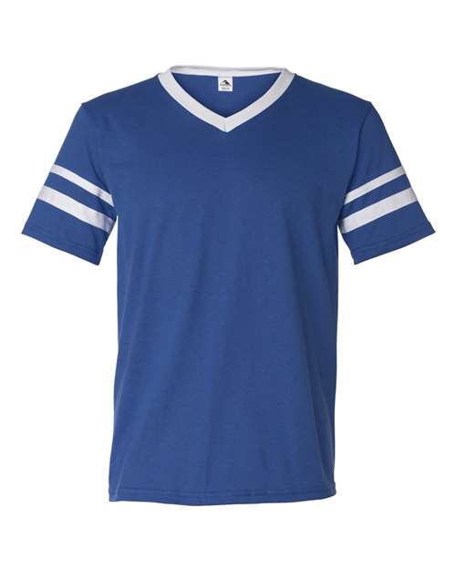 Augusta Sportswear 360 V-Neck Jersey with Striped Sleeves - Royal/ White - front