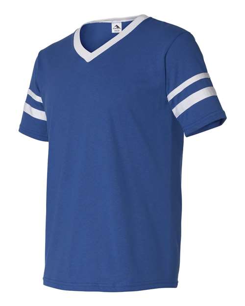 Augusta Sportswear 360 V-Neck Jersey with Striped Sleeves - Royal/ White - side