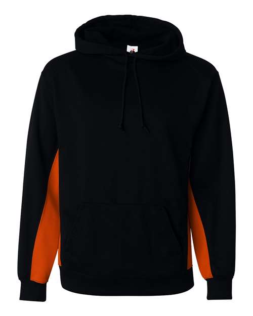 Badger 1454 Men's Performance Fleece Hooded Sweatshirt - Black/ Burnt Orange - front