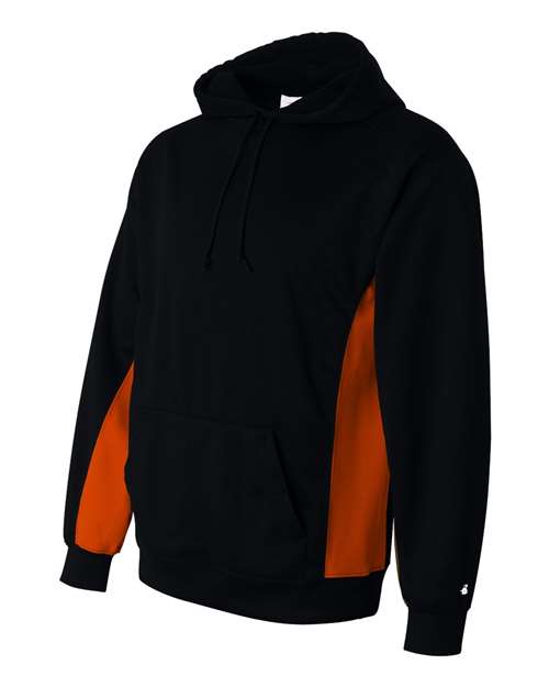 Badger 1454 Men's Performance Fleece Hooded Sweatshirt - Black/ Burnt Orange - side