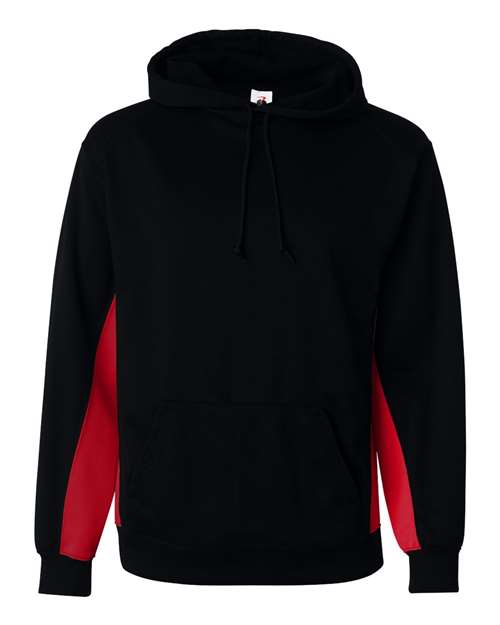 Badger 1454 Men's Performance Fleece Hooded Sweatshirt - Black/ Red - front