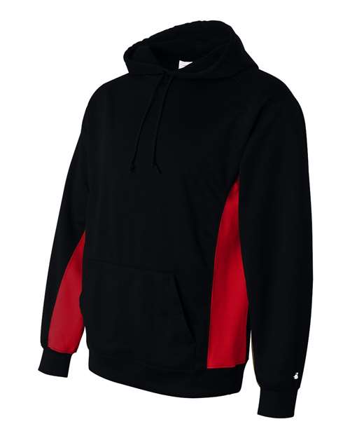 Badger 1454 Men's Performance Fleece Hooded Sweatshirt - Black/ Red - side