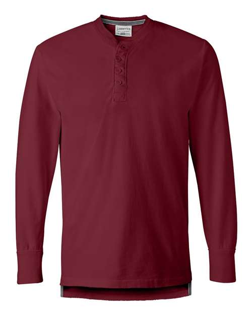 J. America 8244 Men's Vintage Brushed Jersey Henley - Simply Red - front