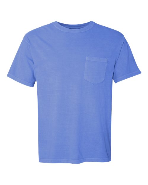 Comfort Colors 6030 Unisex Garment-Dyed Heavyweight Pocket T-Shirt - Flo Blue - front